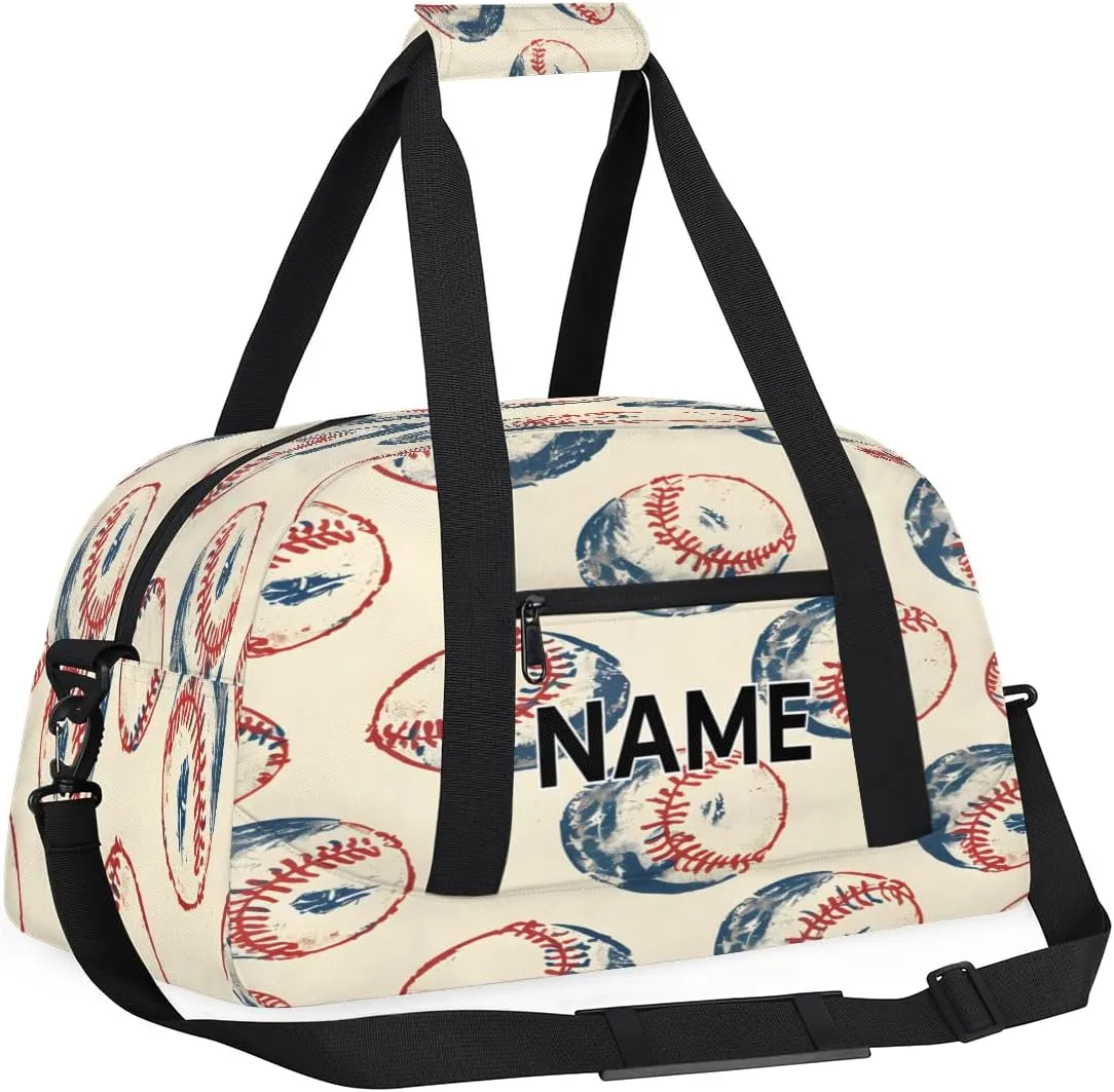 Custom Baseball Small Gym Bag 18 inch for Women Men Personalized Sports Theme Carry On Overnight Weekender Bag for Travel Work Dance Sport