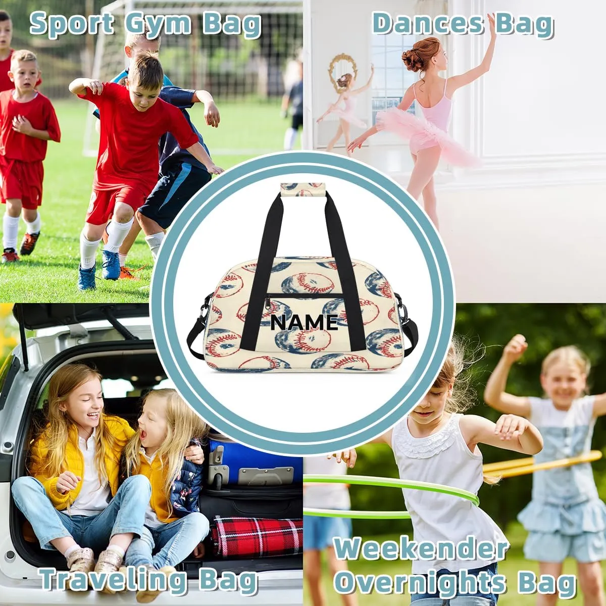 Custom Baseball Small Gym Bag 18 inch for Women Men Personalized Sports Theme Carry On Overnight Weekender Bag for Travel Work Dance Sport