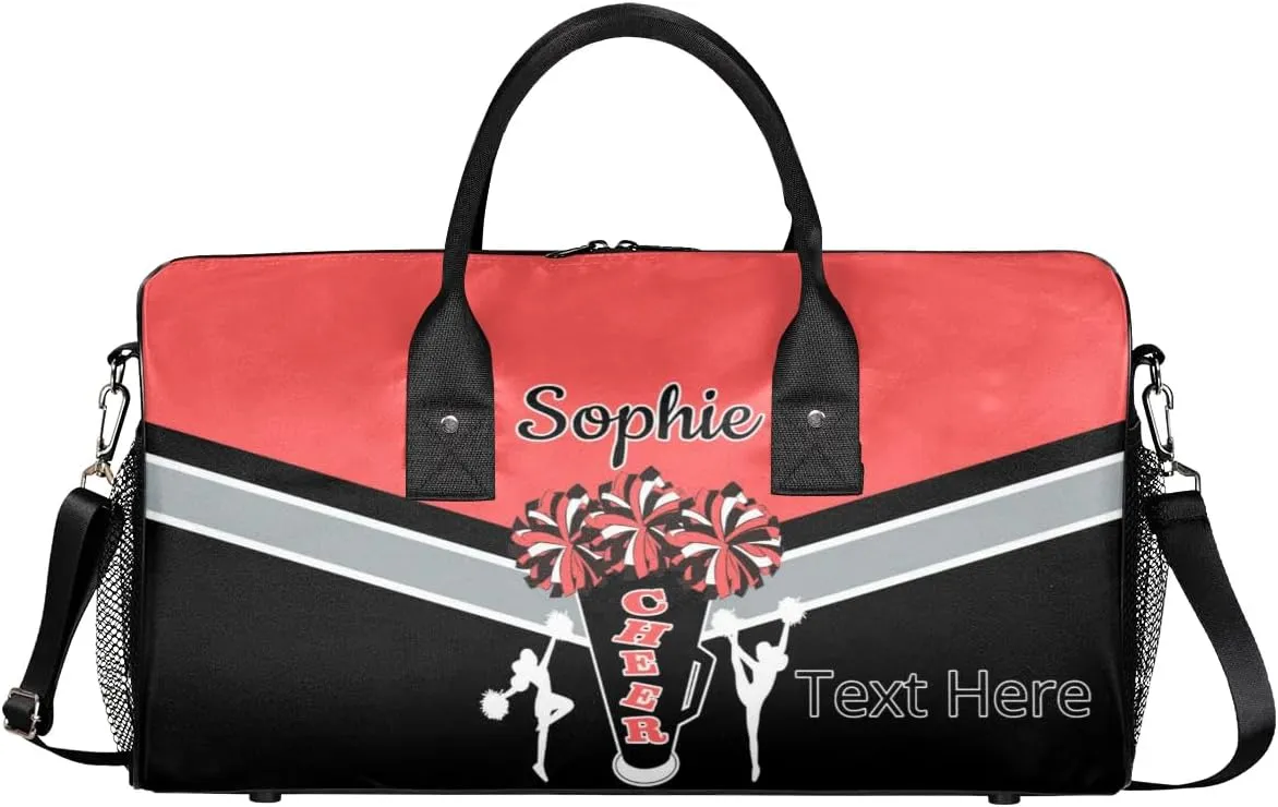 Custom Cheer Bags Sport Bag with Name for Cheerleaders, Personalized Gym Duffel Bags Personalized Cheerleading Gifts for Women Custom Travel Weekender Bag, Coral Red
