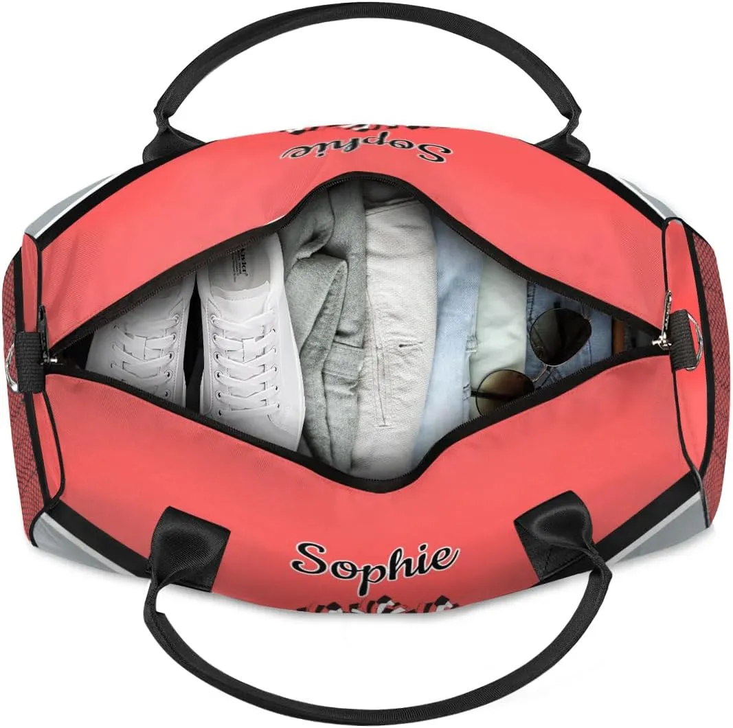 Custom Cheer Bags Sport Bag with Name for Cheerleaders, Personalized Gym Duffel Bags Personalized Cheerleading Gifts for Women Custom Travel Weekender Bag, Coral Red