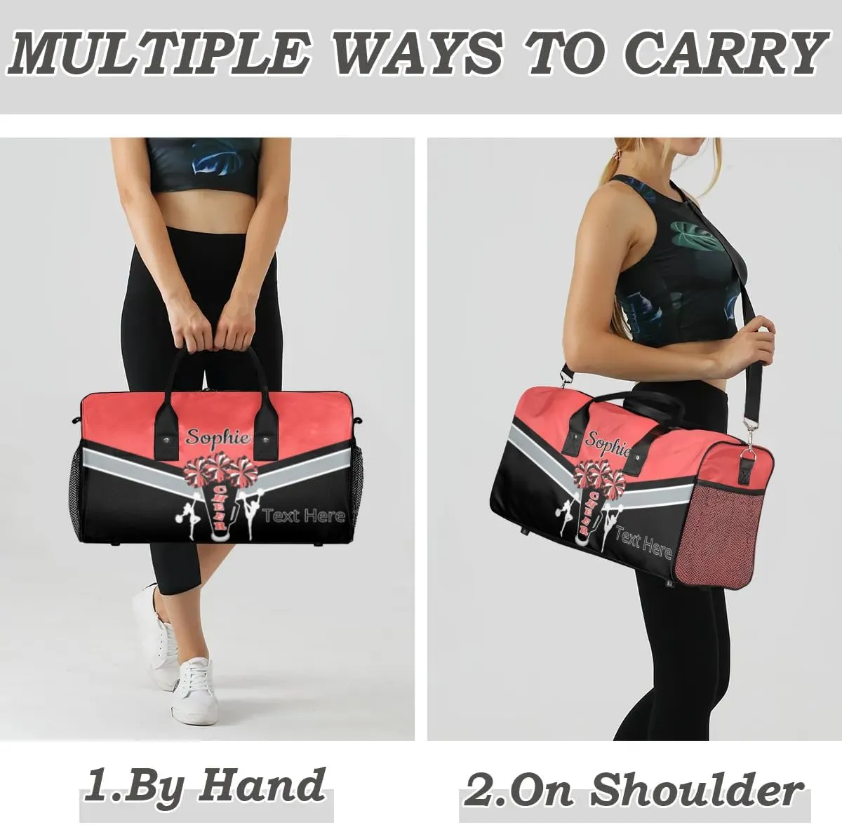 Custom Cheer Bags Sport Bag with Name for Cheerleaders, Personalized Gym Duffel Bags Personalized Cheerleading Gifts for Women Custom Travel Weekender Bag, Coral Red