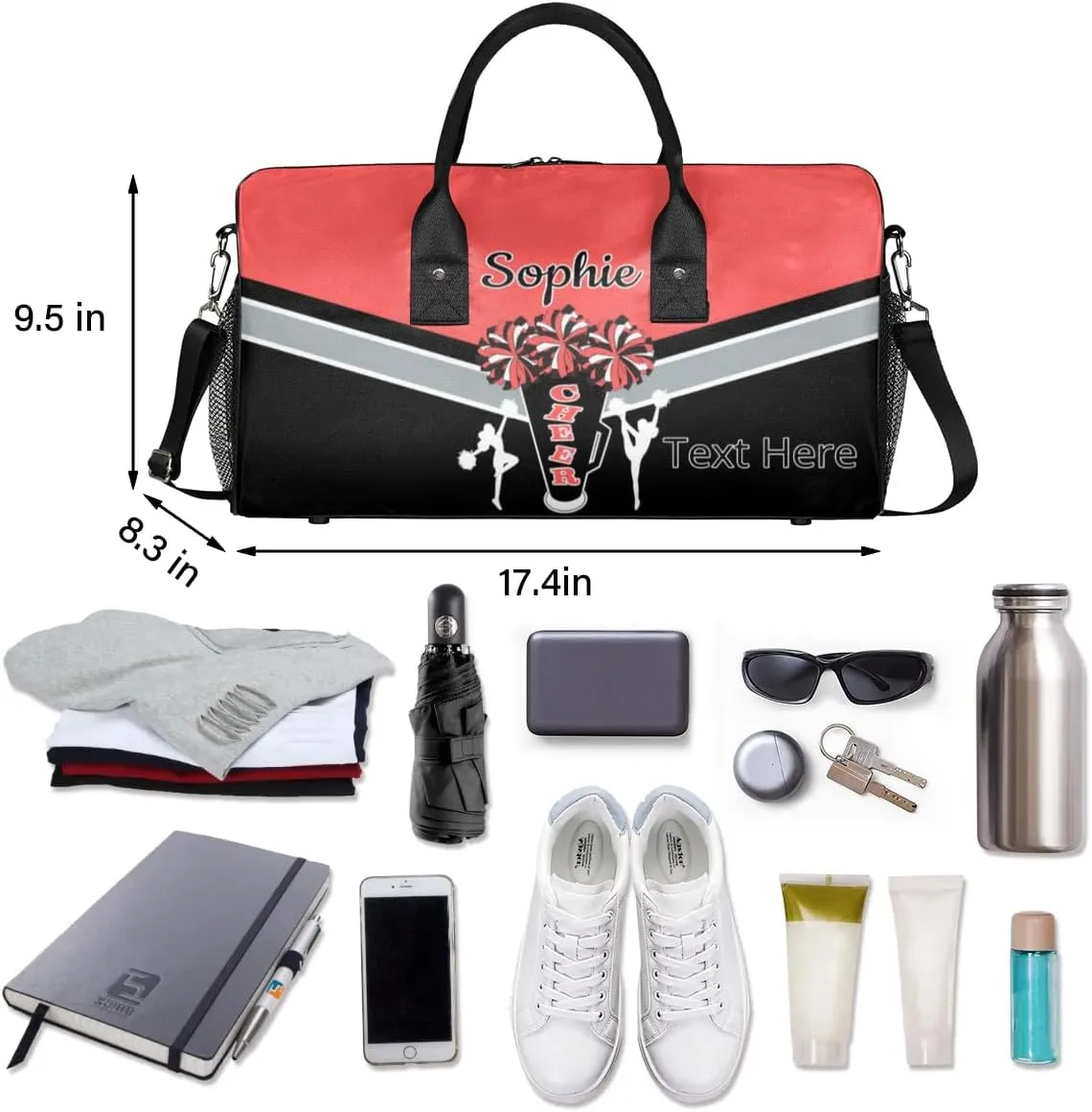 Custom Cheer Bags Sport Bag with Name for Cheerleaders, Personalized Gym Duffel Bags Personalized Cheerleading Gifts for Women Custom Travel Weekender Bag, Coral Red