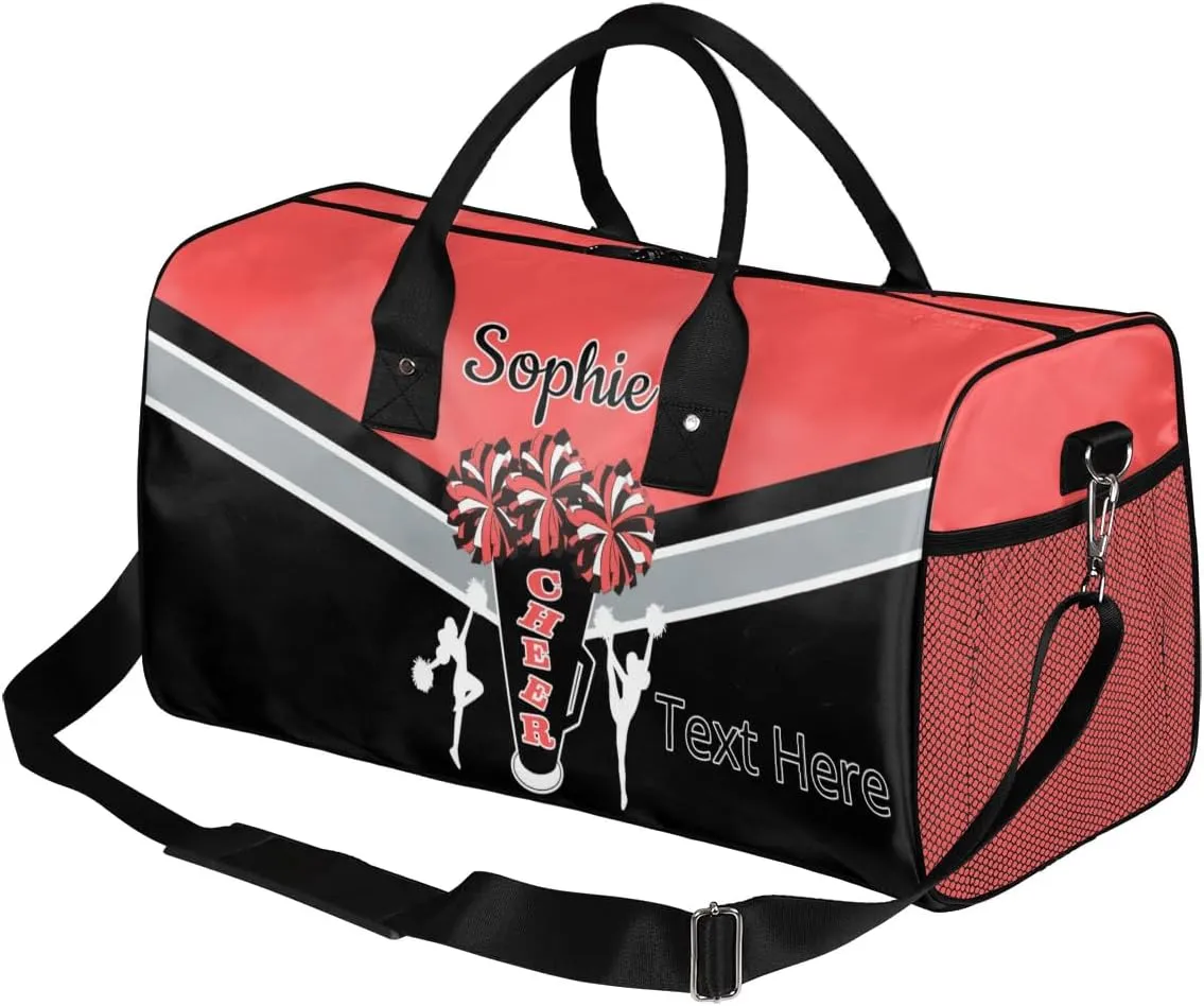 Custom Cheer Bags Sport Bag with Name for Cheerleaders, Personalized Gym Duffel Bags Personalized Cheerleading Gifts for Women Custom Travel Weekender Bag, Coral Red