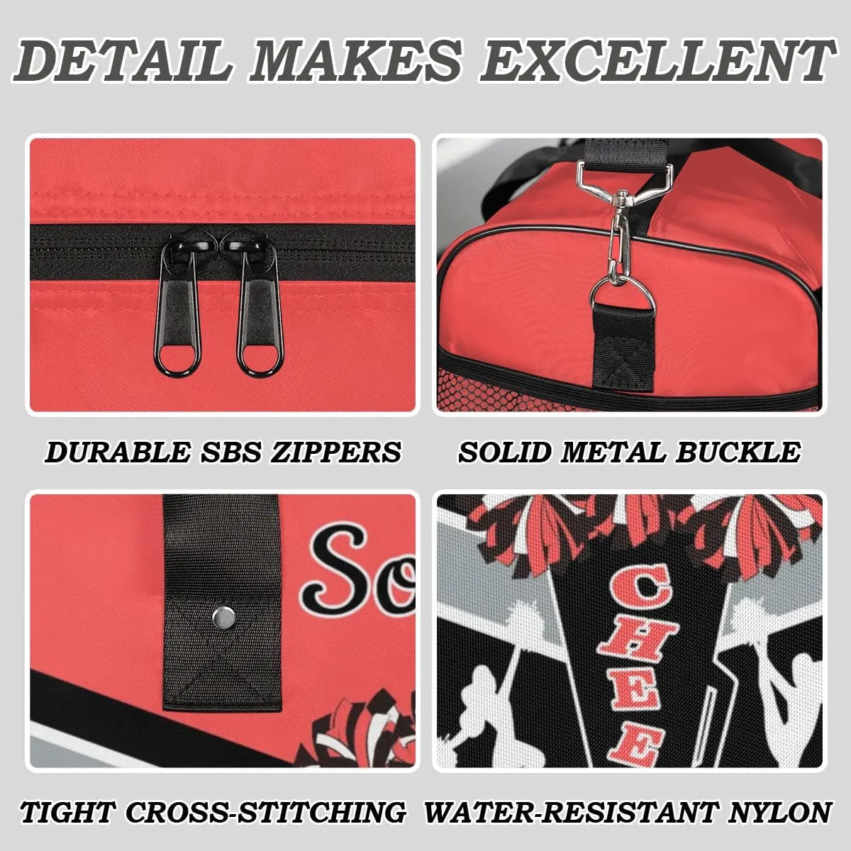 Custom Cheer Bags Sport Bag with Name for Cheerleaders, Personalized Gym Duffel Bags Personalized Cheerleading Gifts for Women Custom Travel Weekender Bag, Coral Red
