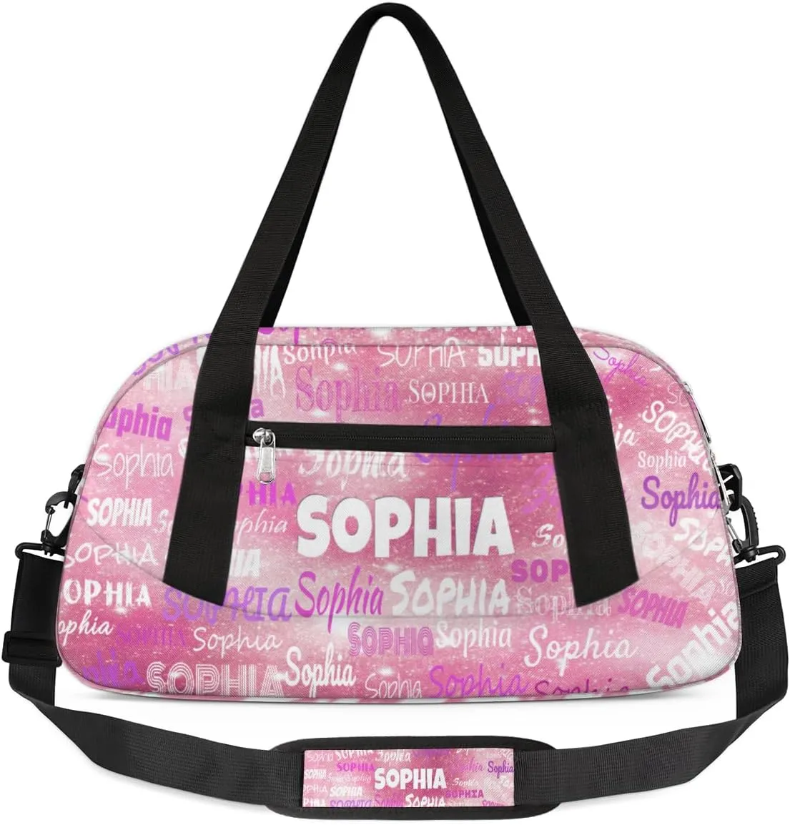 Custom Cheerleaders Bag for Kids, Personalized Sports Gym Bag for Teens Boys Girls Waterproof Weekender Carry Practice Travel Dancing Bag, Watercolor Pink Glitters