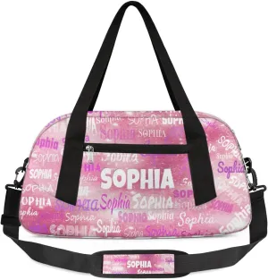 Custom Cheerleaders Bag for Kids, Personalized Sports Gym Bag for Teens Boys Girls Waterproof Weekender Carry Practice Travel Dancing Bag, Watercolor Pink Glitters