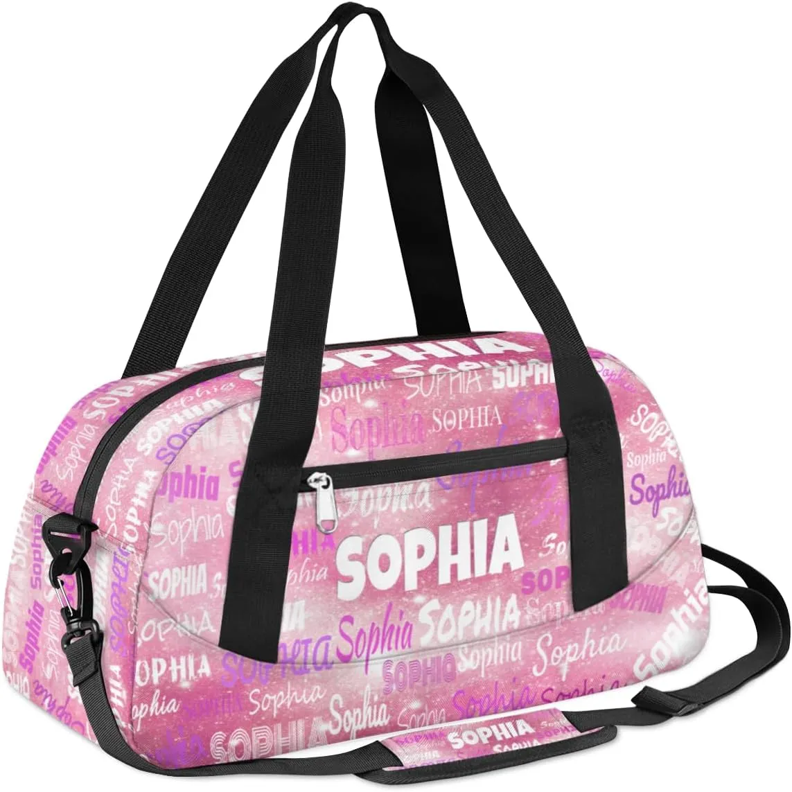 Custom Cheerleaders Bag for Kids, Personalized Sports Gym Bag for Teens Boys Girls Waterproof Weekender Carry Practice Travel Dancing Bag, Watercolor Pink Glitters