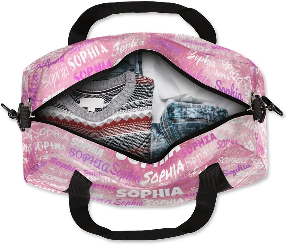 Custom Cheerleaders Bag for Kids, Personalized Sports Gym Bag for Teens Boys Girls Waterproof Weekender Carry Practice Travel Dancing Bag, Watercolor Pink Glitters
