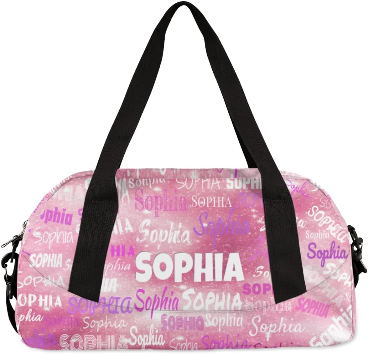 Custom Cheerleaders Bag for Kids, Personalized Sports Gym Bag for Teens Boys Girls Waterproof Weekender Carry Practice Travel Dancing Bag, Watercolor Pink Glitters