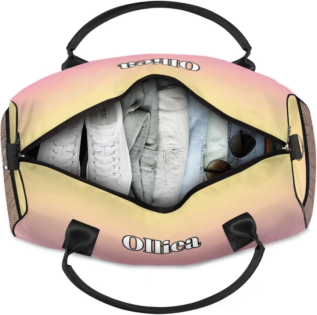 Custom Dance Bag Gym Bag Personalized Sport Duffel Bag Travel Weekender Bags Gymnastics Duffel Bag Beige Pink Gradient