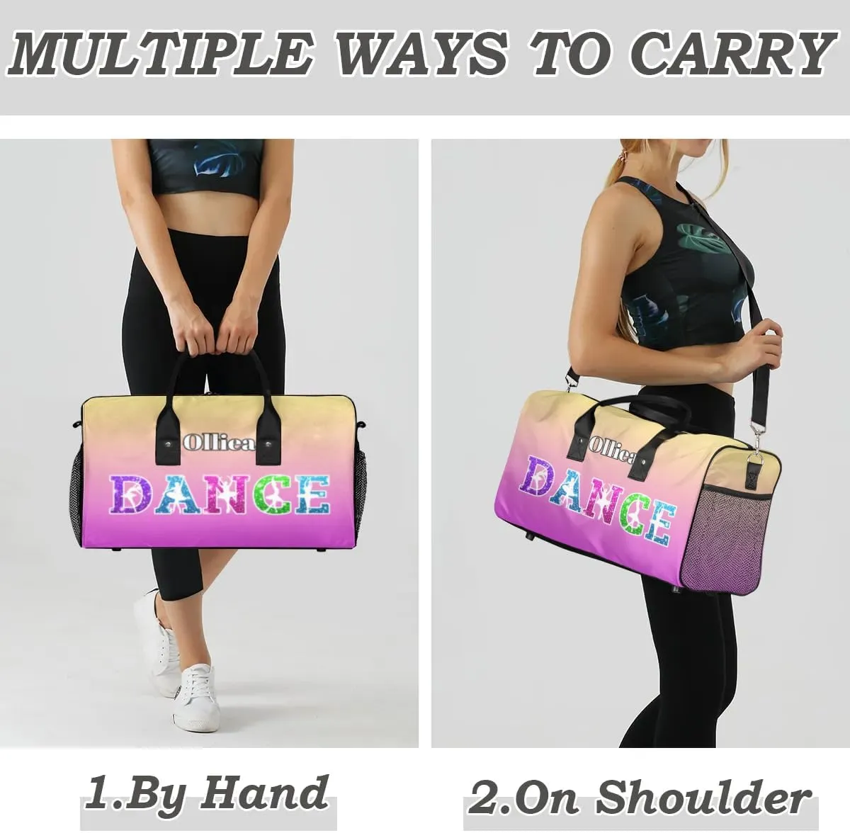 Custom Dance Bag Gym Bag Personalized Sport Duffel Bag Travel Weekender Bags Gymnastics Duffel Bag Beige Pink Gradient