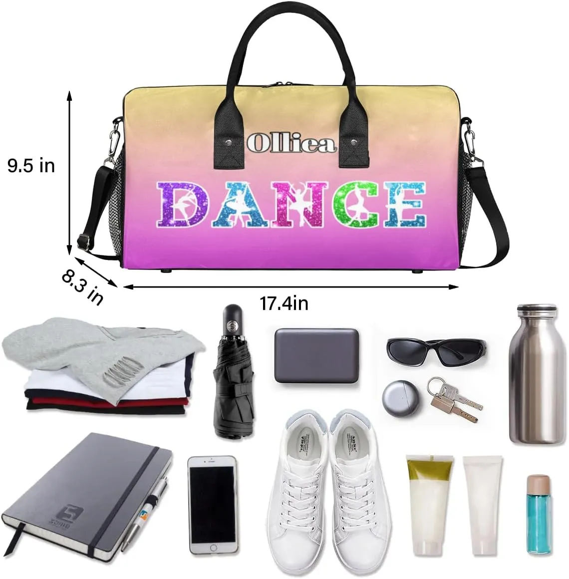 Custom Dance Bag Gym Bag Personalized Sport Duffel Bag Travel Weekender Bags Gymnastics Duffel Bag Beige Pink Gradient