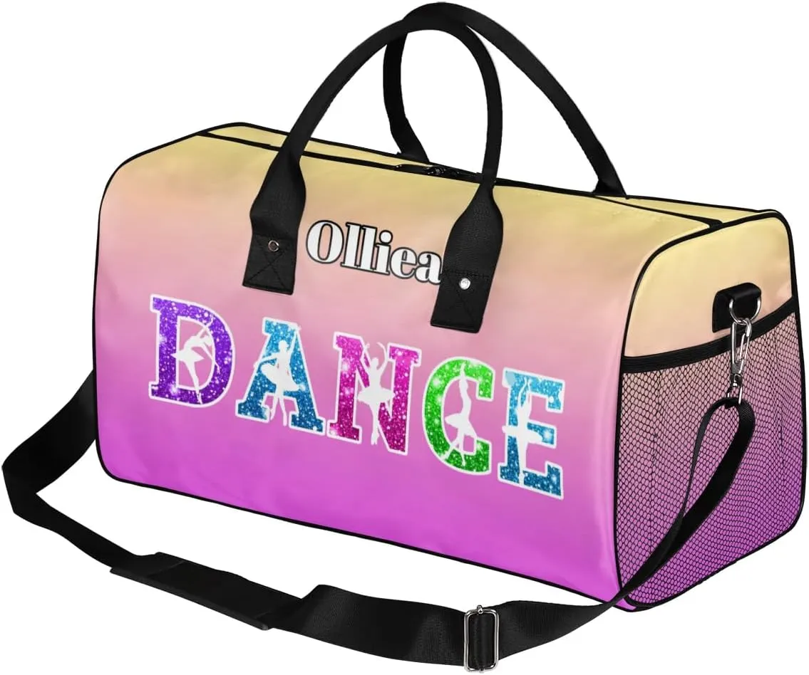 Custom Dance Bag Gym Bag Personalized Sport Duffel Bag Travel Weekender Bags Gymnastics Duffel Bag Beige Pink Gradient