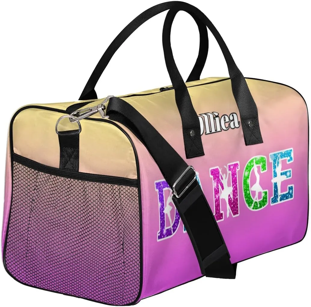 Custom Dance Bag Gym Bag Personalized Sport Duffel Bag Travel Weekender Bags Gymnastics Duffel Bag Beige Pink Gradient