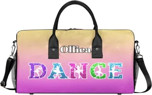 Custom Dance Bag Gym Bag Personalized Sport Duffel Bag Travel Weekender Bags Gymnastics Duffel Bag Beige Pink Gradient