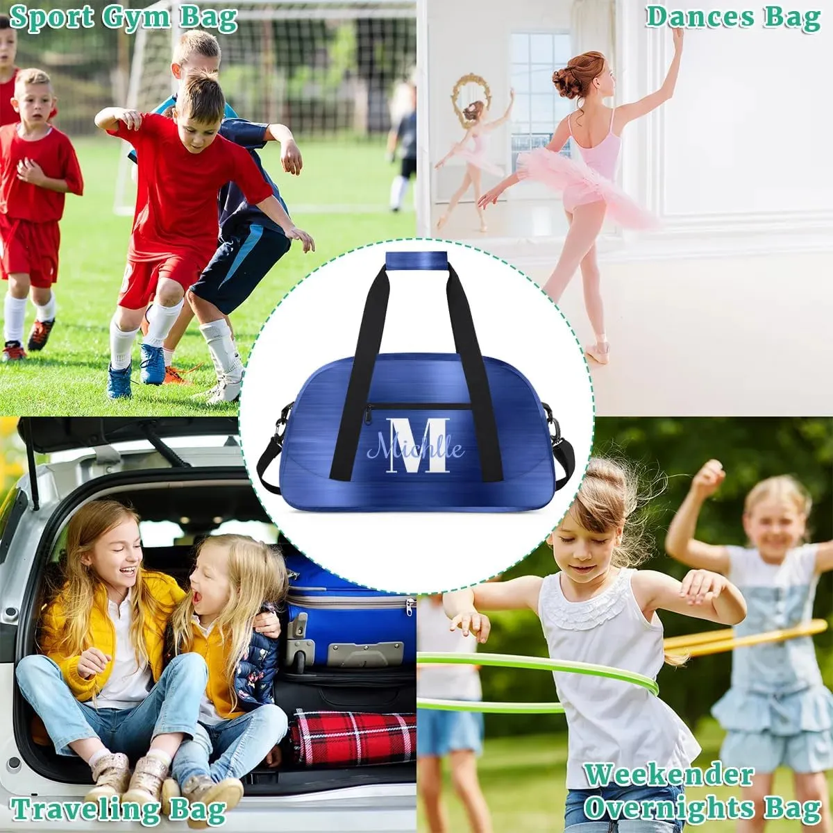 Custom Dance Bag Gymnastics Bag for Girl, Personalized Duffel Bag Sport Gym Bag Carry On Weekender Travel Bag Gift for Girl Boys Glitter Blue Drips