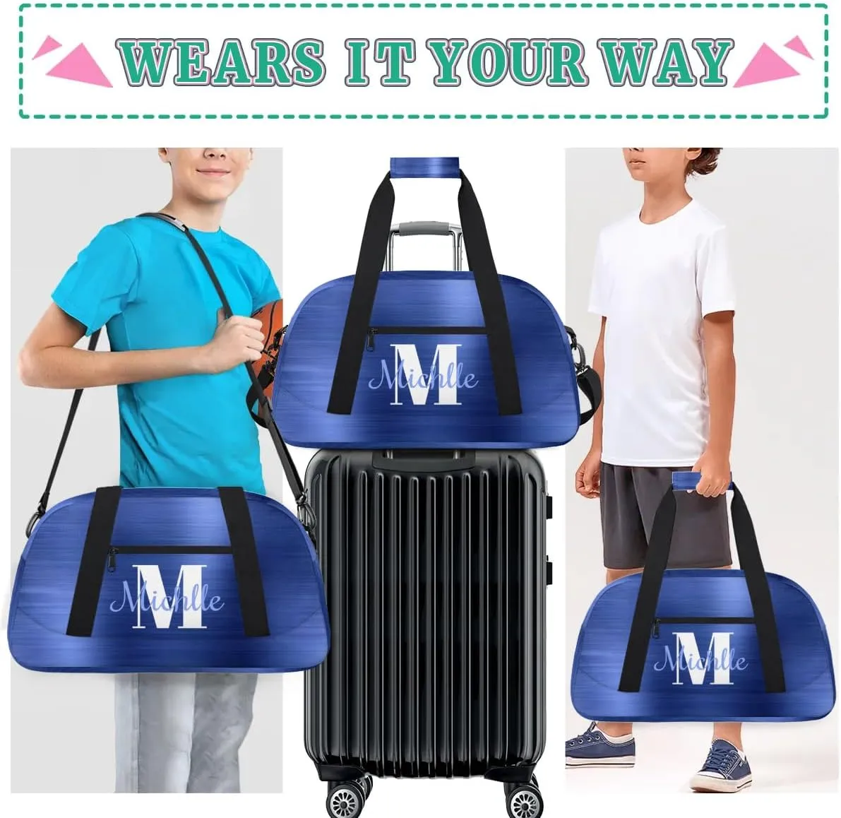 Custom Dance Bag Gymnastics Bag for Girl, Personalized Duffel Bag Sport Gym Bag Carry On Weekender Travel Bag Gift for Girl Boys Glitter Blue Drips