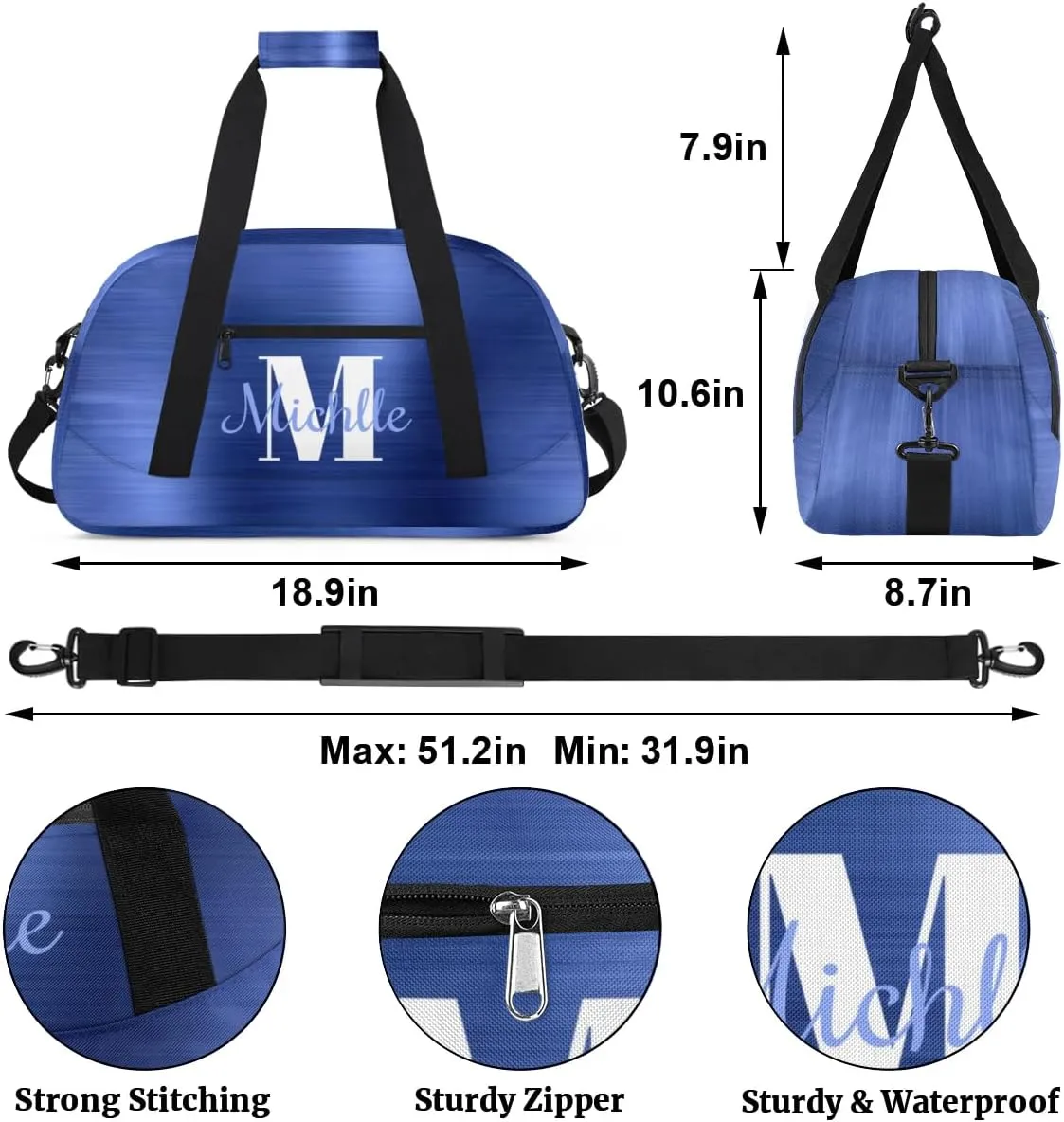 Custom Dance Bag Gymnastics Bag for Girl, Personalized Duffel Bag Sport Gym Bag Carry On Weekender Travel Bag Gift for Girl Boys Glitter Blue Drips