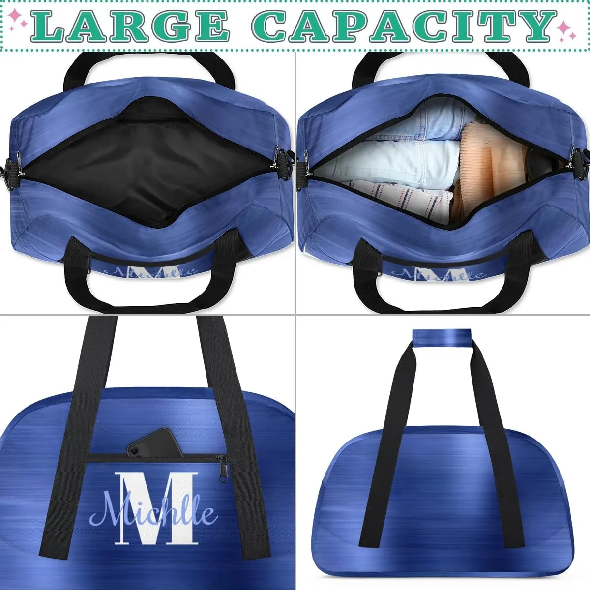 Custom Dance Bag Gymnastics Bag for Girl, Personalized Duffel Bag Sport Gym Bag Carry On Weekender Travel Bag Gift for Girl Boys Glitter Blue Drips