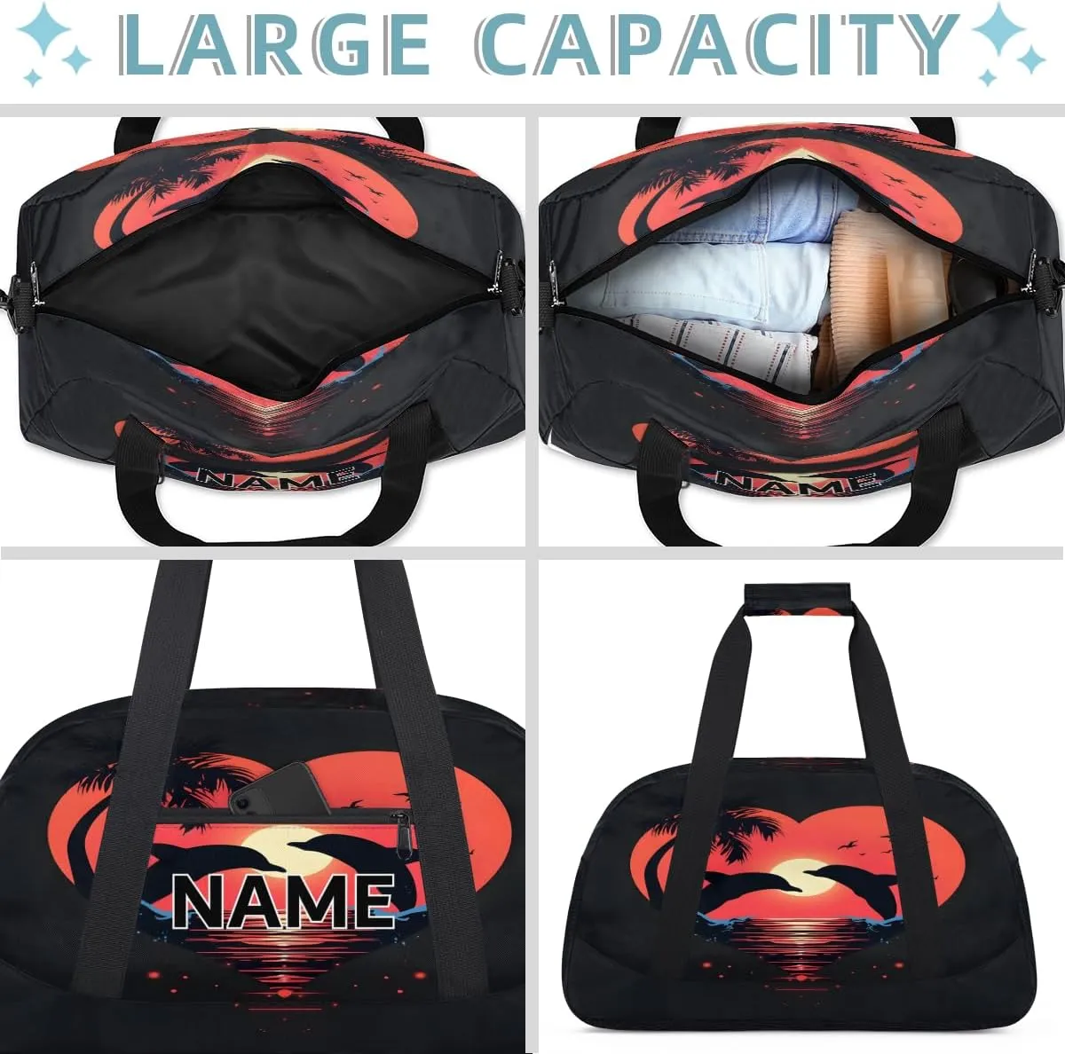 Custom Dolphin Small Gym Bag 18 inch for Women Men Personalized Dolphin Cute Ocean Animal Carry On Overnight Weekender Bag for Travel Work Dance Sport