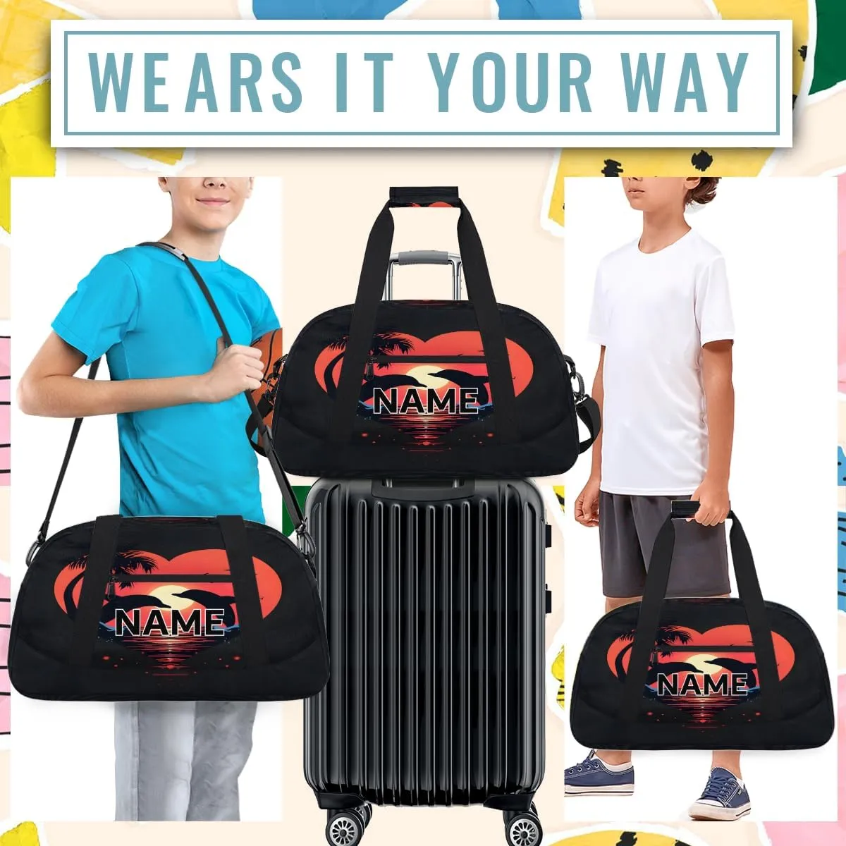 Custom Dolphin Small Gym Bag 18 inch for Women Men Personalized Dolphin Cute Ocean Animal Carry On Overnight Weekender Bag for Travel Work Dance Sport