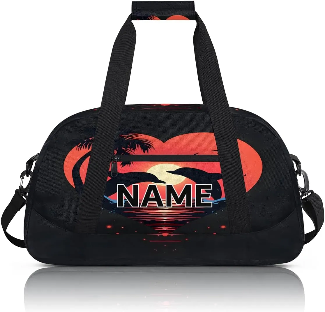 Custom Dolphin Small Gym Bag 18 inch for Women Men Personalized Dolphin Cute Ocean Animal Carry On Overnight Weekender Bag for Travel Work Dance Sport