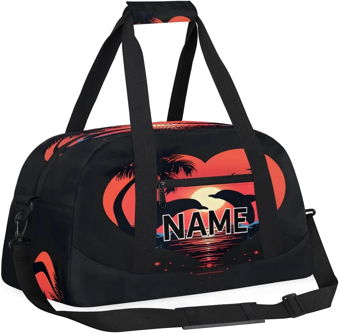 Custom Dolphin Small Gym Bag 18 inch for Women Men Personalized Dolphin Cute Ocean Animal Carry On Overnight Weekender Bag for Travel Work Dance Sport