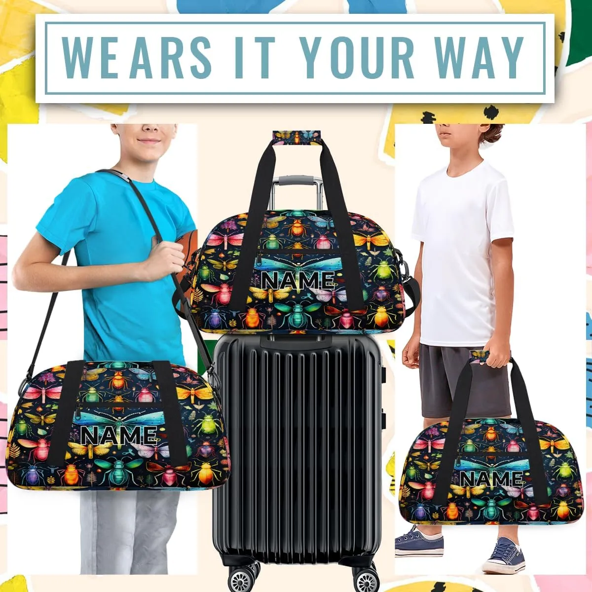 Custom Dragonfly Butterfly Small Gym Bag 18 inch for Women Men Personalized Animals Carry On Overnight Weekender Bag for Travel Work Dance Sport