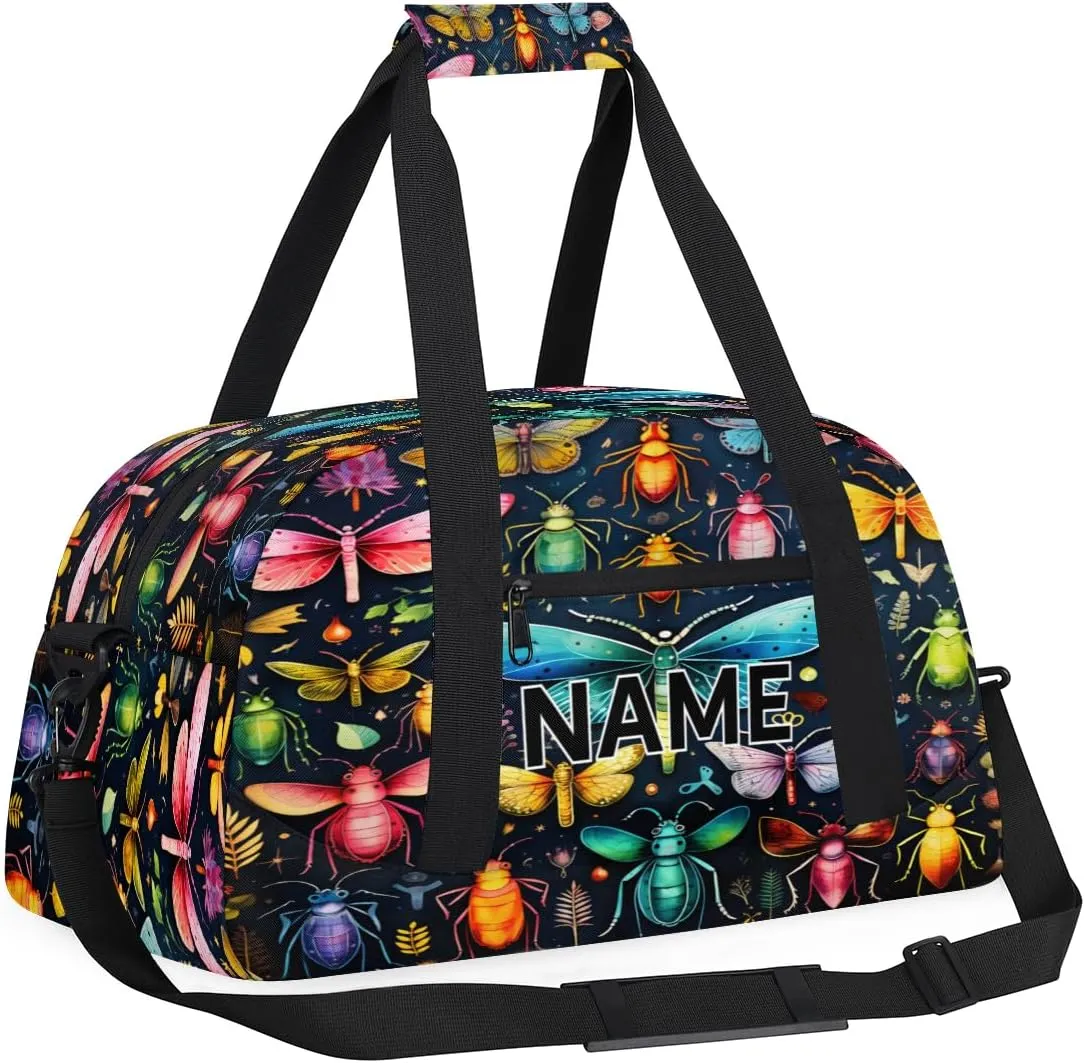 Custom Dragonfly Butterfly Small Gym Bag 18 inch for Women Men Personalized Animals Carry On Overnight Weekender Bag for Travel Work Dance Sport
