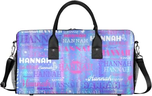 Custom Full Name Sports Dance Gym Bag, Personalized Gradient Blue with Sunflowers Sport Gym Bag Travel Weekender Bags Overnight Duffel Bags