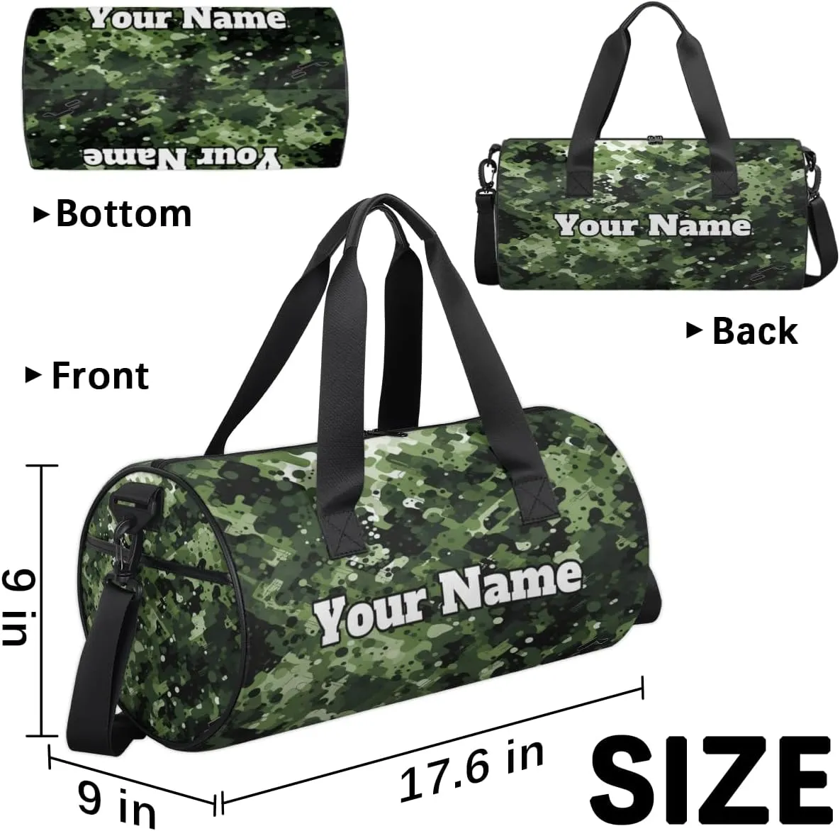 Custom Gym Bag for Women Men with Name, Personalized Military Camouflage Duffel Bag for Sports, Waterproof Dance Bag, Lightweight Carryon Gym Bag, Camo