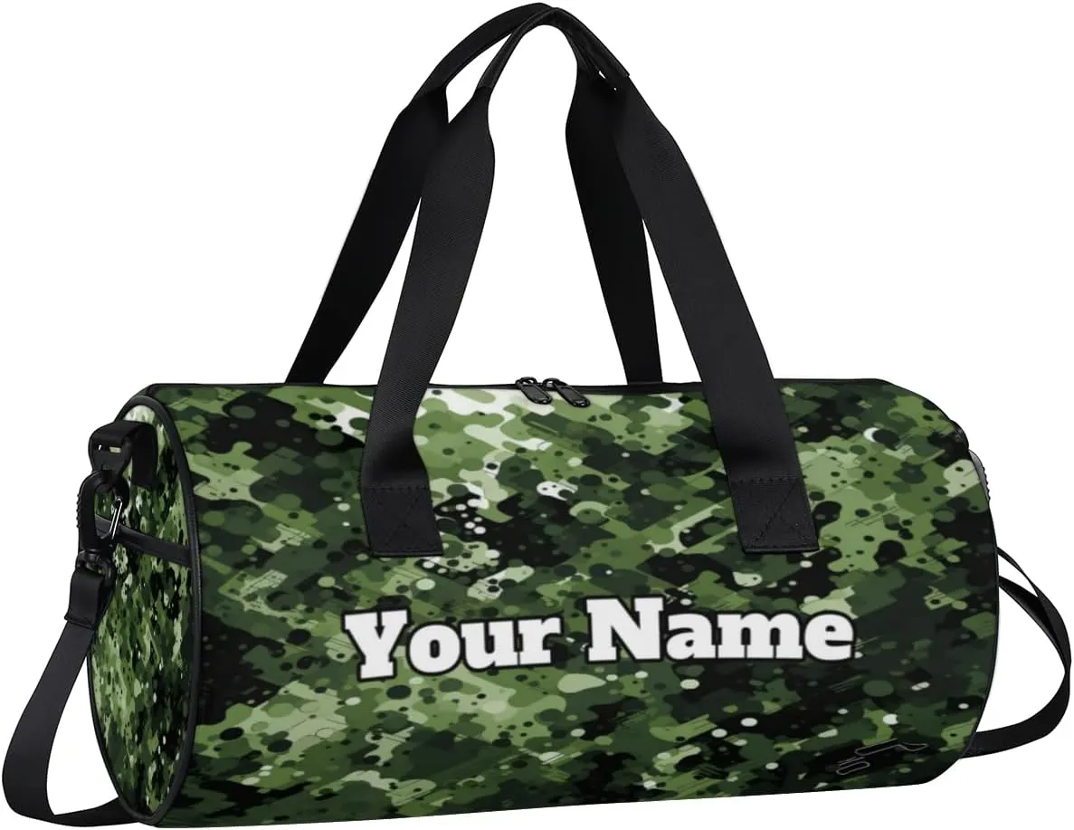 Custom Gym Bag for Women Men with Name, Personalized Military Camouflage Duffel Bag for Sports, Waterproof Dance Bag, Lightweight Carryon Gym Bag, Camo