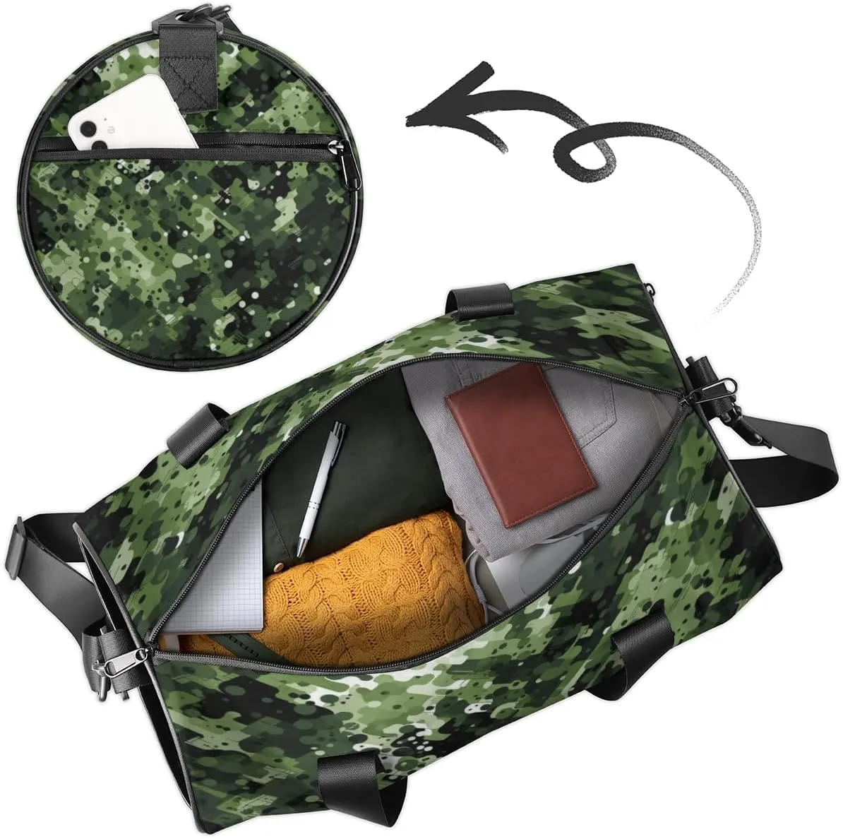 Custom Gym Bag for Women Men with Name, Personalized Military Camouflage Duffel Bag for Sports, Waterproof Dance Bag, Lightweight Carryon Gym Bag, Camo