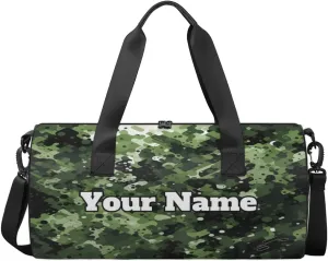Custom Gym Bag for Women Men with Name, Personalized Military Camouflage Duffel Bag for Sports, Waterproof Dance Bag, Lightweight Carryon Gym Bag, Camo