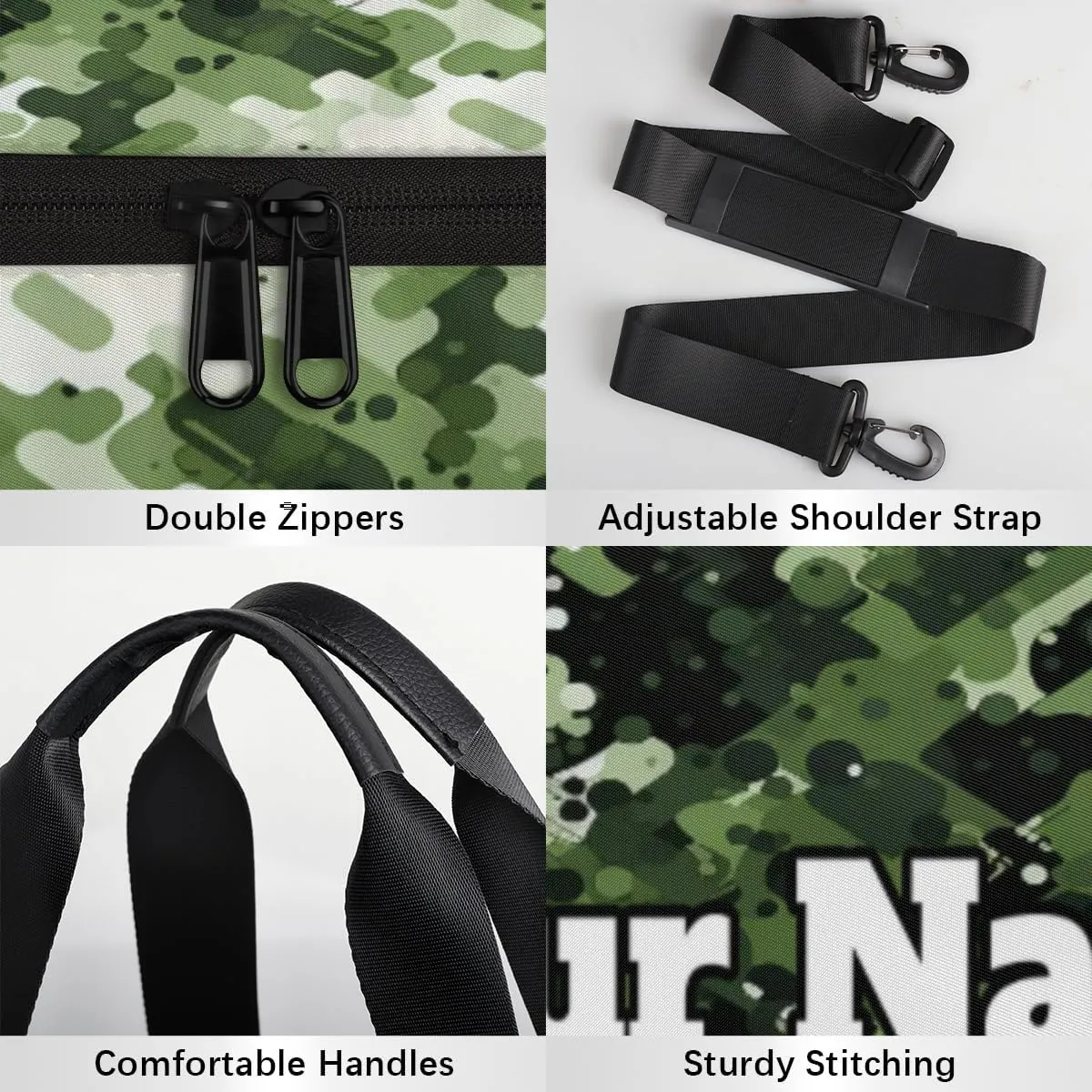 Custom Gym Bag for Women Men with Name, Personalized Military Camouflage Duffel Bag for Sports, Waterproof Dance Bag, Lightweight Carryon Gym Bag, Camo