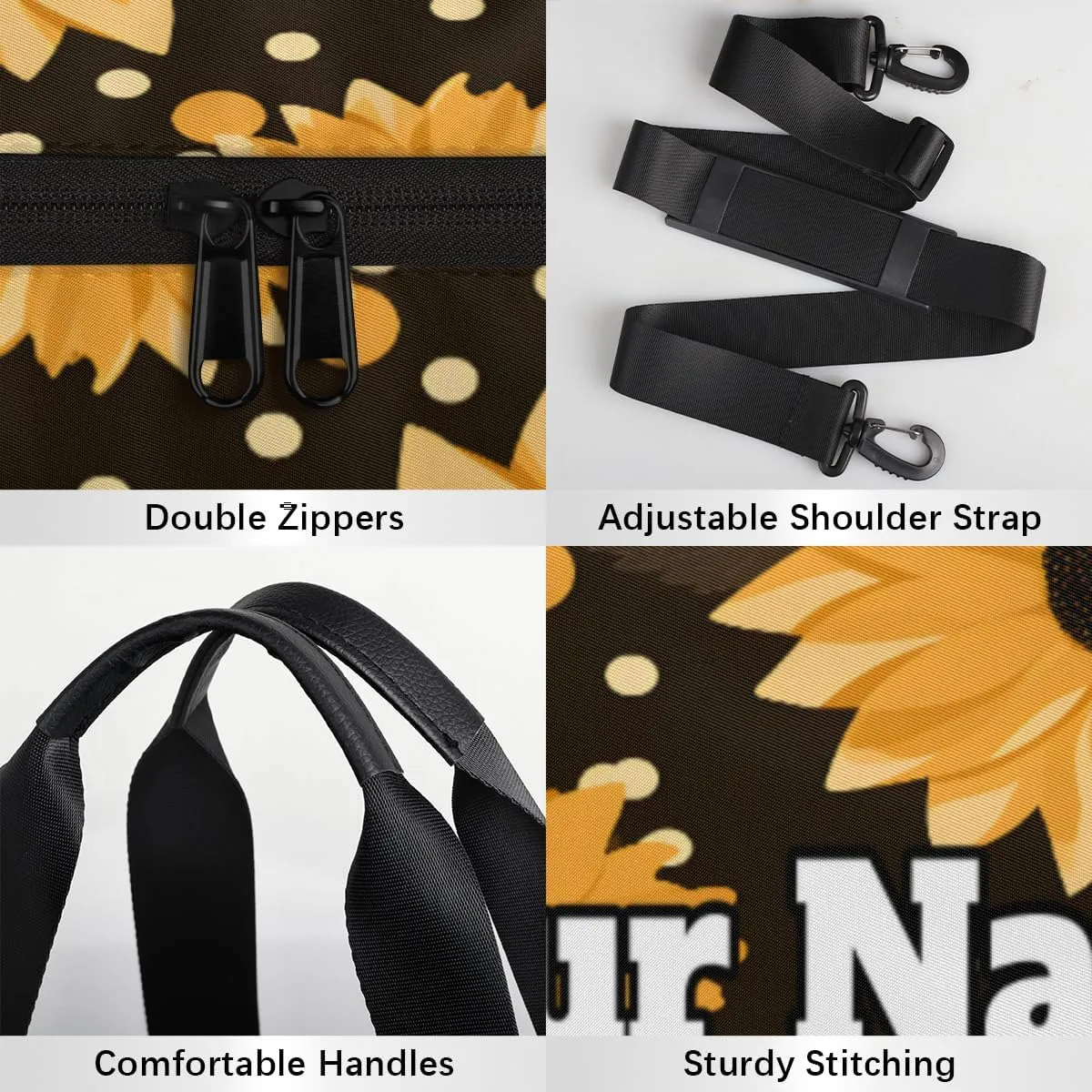 Custom Gym Bag for Women Men with Name, Personalized Small Sunflower Duffel Bag for Sports, Waterproof Dance Bag, Lightweight Carryon Gym Bag, Polka Dot