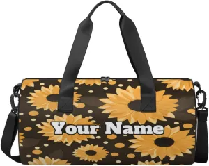 Custom Gym Bag for Women Men with Name, Personalized Small Sunflower Duffel Bag for Sports, Waterproof Dance Bag, Lightweight Carryon Gym Bag, Polka Dot