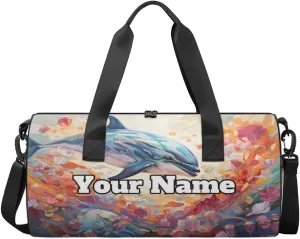Custom Gym Bag for Women Men with Name, Personalized Vintage Dolphin Duffel Bag for Sports, Waterproof Dance Bag, Lightweight Carryon Gym Bag, Dolphin