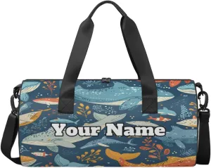 Custom Gym Bag for Women Men with Name, Personalized Vintage Whale Duffel Bag for Sports, Waterproof Dance Bag, Lightweight Carryon Gym Bag, Whale