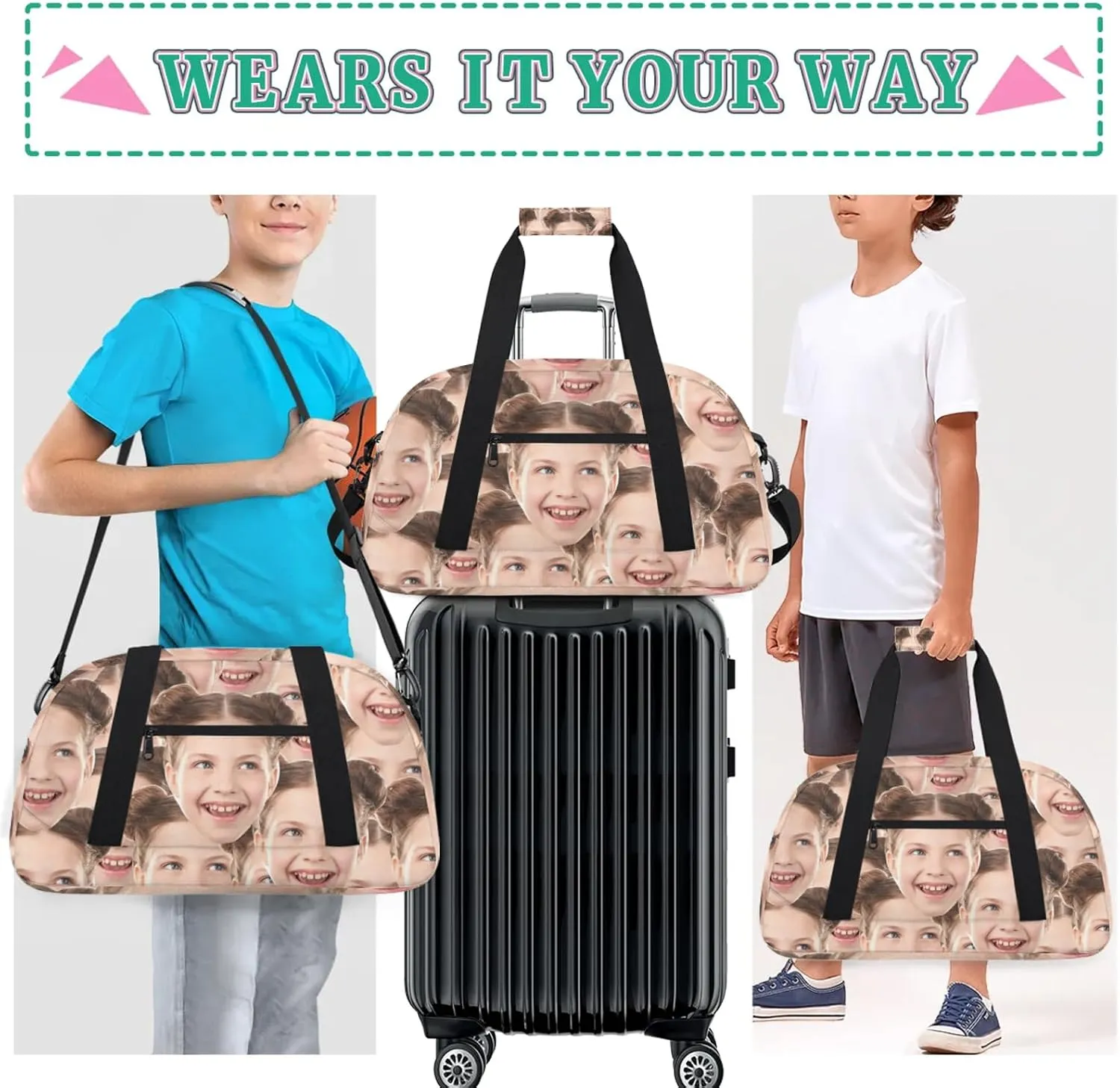Custom Gym Bag with Face Picture, Personalized Cute Sports Duffel Bag, Waterproof Lightweight Shoulder Weekender Bag, Travel Bag, Carry on Training Bag for Women Men