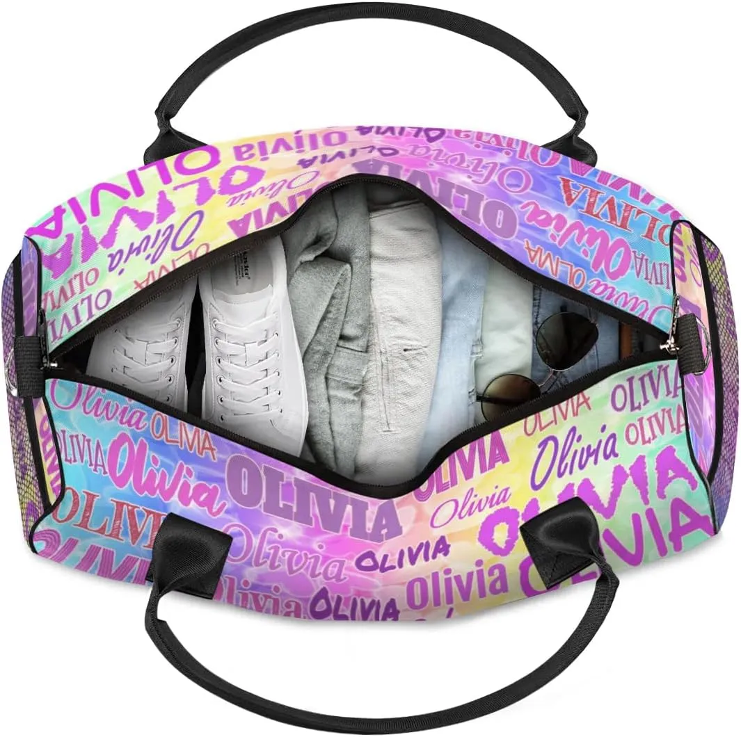 Custom Gym Dance Bag for Women, Personalized Sports Bag for Teens Waterproof Weekender Carry Practice Travel Bag, Colorful Blue Pink Yellow Green