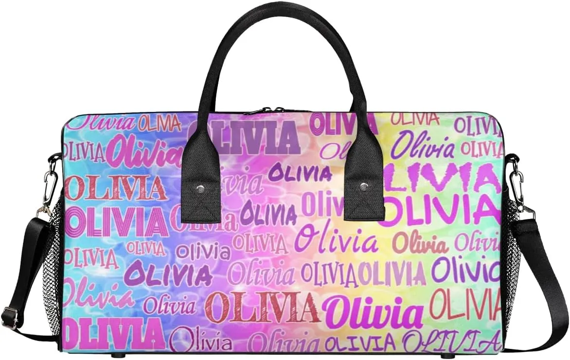 Custom Gym Dance Bag for Women, Personalized Sports Bag for Teens Waterproof Weekender Carry Practice Travel Bag, Colorful Blue Pink Yellow Green