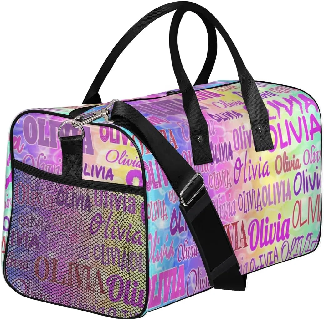 Custom Gym Dance Bag for Women, Personalized Sports Bag for Teens Waterproof Weekender Carry Practice Travel Bag, Colorful Blue Pink Yellow Green
