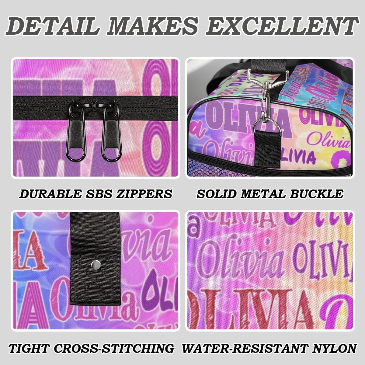 Custom Gym Dance Bag for Women, Personalized Sports Bag for Teens Waterproof Weekender Carry Practice Travel Bag, Colorful Blue Pink Yellow Green