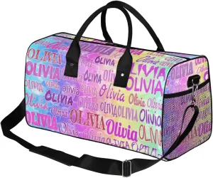 Custom Gym Dance Bag for Women, Personalized Sports Bag for Teens Waterproof Weekender Carry Practice Travel Bag, Colorful Blue Pink Yellow Green