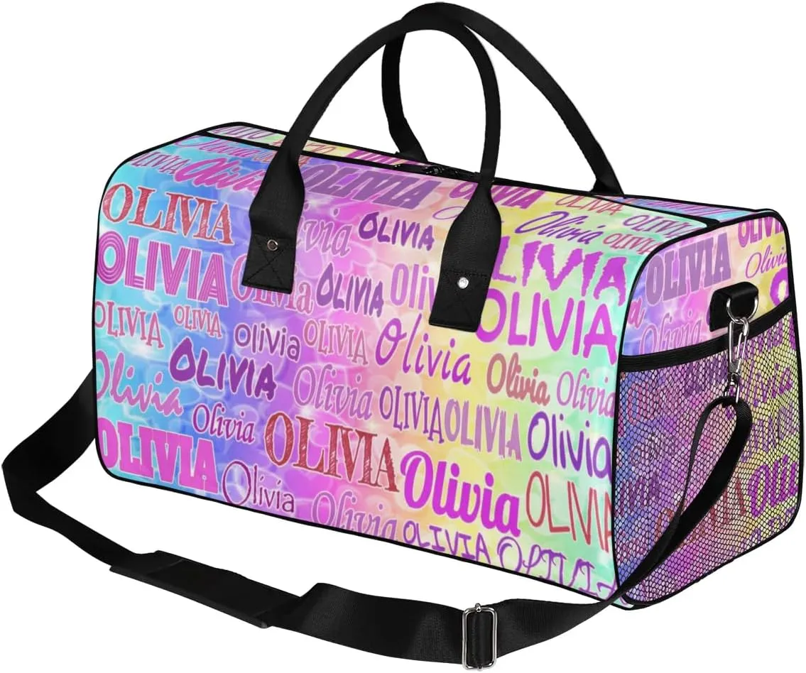 Custom Gym Dance Bag for Women, Personalized Sports Bag for Teens Waterproof Weekender Carry Practice Travel Bag, Colorful Blue Pink Yellow Green