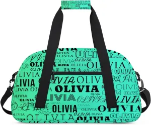 Custom Kids Duffel Bag with Your Name Lightweight Waterproof Personalized Sports Gym Bag with Front Zipper Pocket Foldable Weekender Overnight Bag for School Practice Gymnastic Ballet Gradient Green
