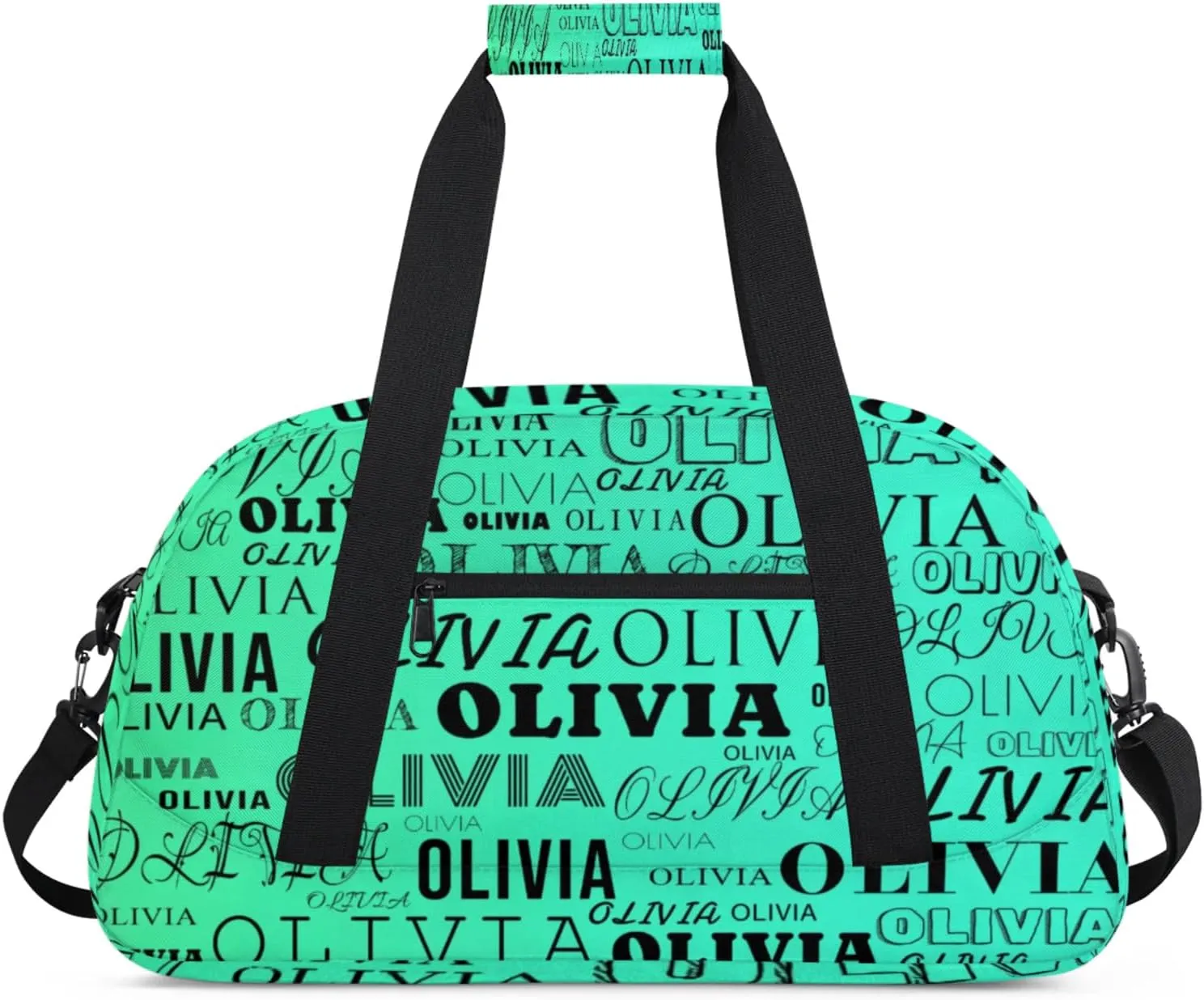 Custom Kids Duffel Bag with Your Name Lightweight Waterproof Personalized Sports Gym Bag with Front Zipper Pocket Foldable Weekender Overnight Bag for School Practice Gymnastic Ballet Gradient Green