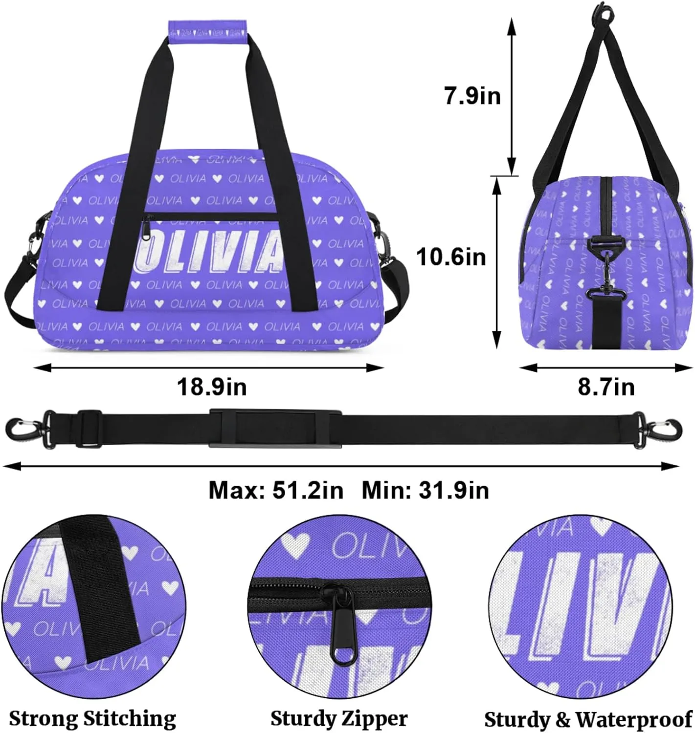 Custom Kids Duffel Bags Personalized Sport Gym Bag with Adjustable & Removable Shoulder Strap Lightweight Overnight Weekender Bag for Boys Girls Travel Sport School(Medium Blue)