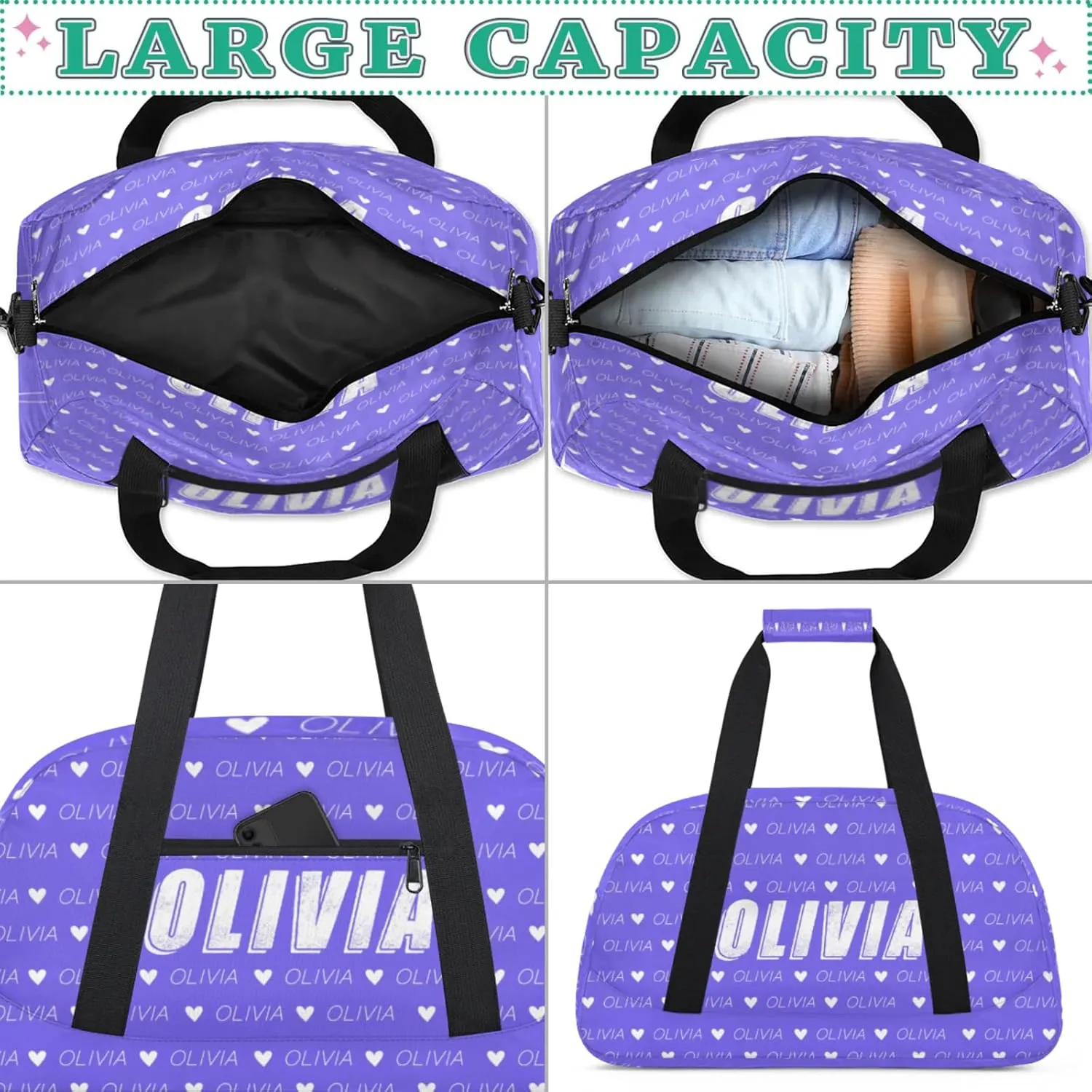 Custom Kids Duffel Bags Personalized Sport Gym Bag with Adjustable & Removable Shoulder Strap Lightweight Overnight Weekender Bag for Boys Girls Travel Sport School(Medium Blue)
